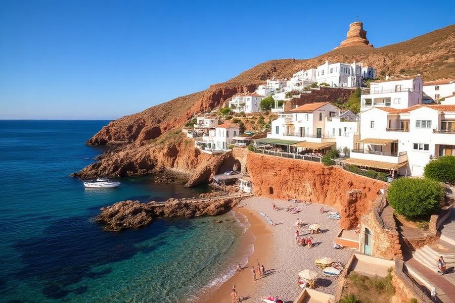 Kleine Bucht und weiße Villen am Hang von Callao Salvaje, Teneriffa