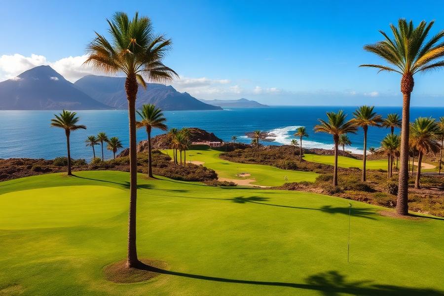 Grünes Golf-Fairway am Meer in Golf del Sur, Teneriffa