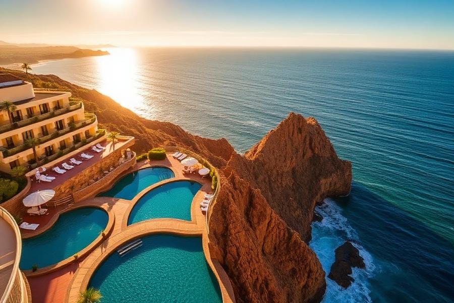 Hotelpools auf der Klippe mit Blick auf den Atlantik in Playa Paraíso, Teneriffa